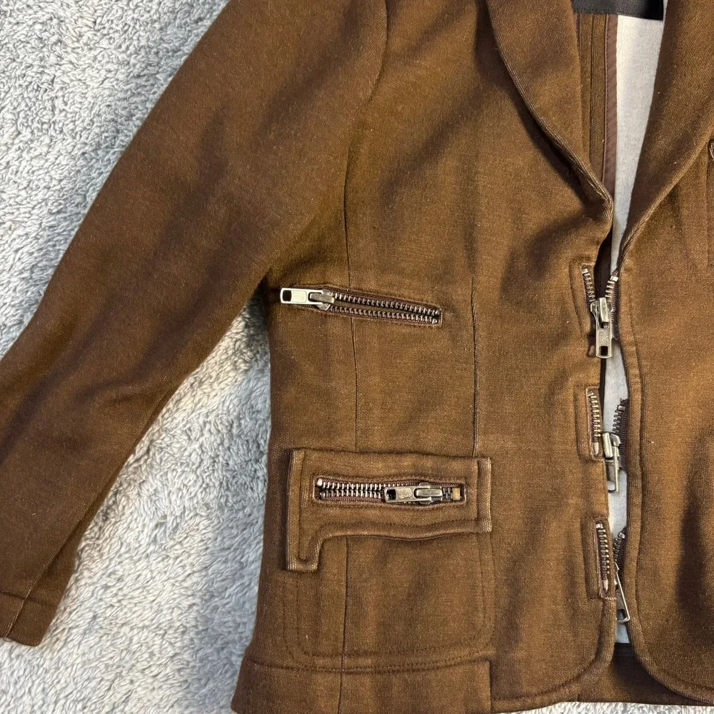 Jaeyoon Jeong Collection Brown Multi Zipper Blazer Jacket Streetwear Men Small